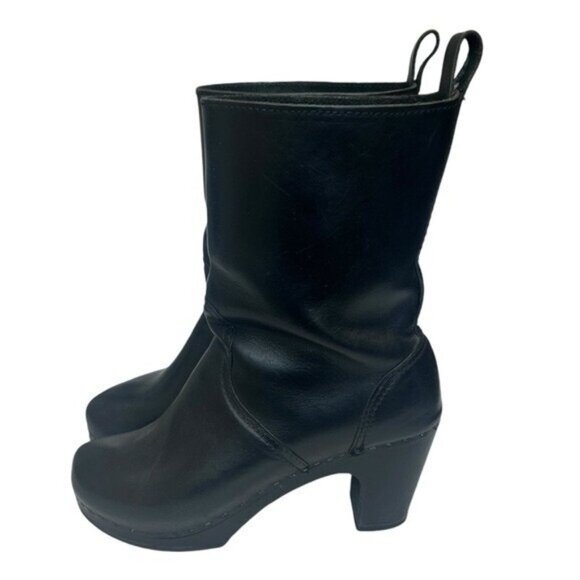 Swedish Hasbeens Toffel Women's 39 US 9 Clog Boots Leather Black Mid Calf Heel - Picture 1 of 15